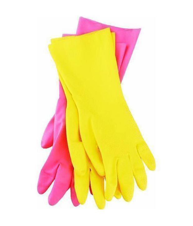     			Dhan Distributors Hand Gloves Washing Cleaning 1xpink & 1x Yellow Household Protector