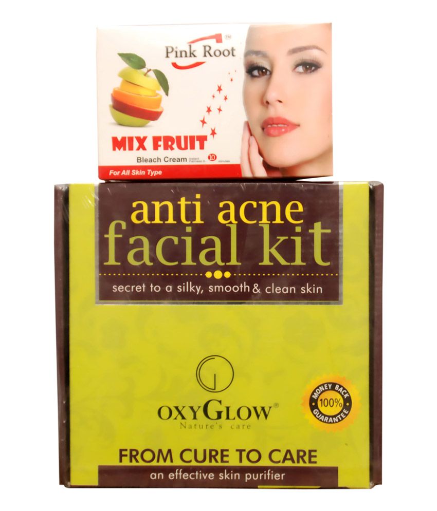Oxyglow Anti Acne Facial Kit 165gm And Pink Root Mix Fruit Bleach Cream