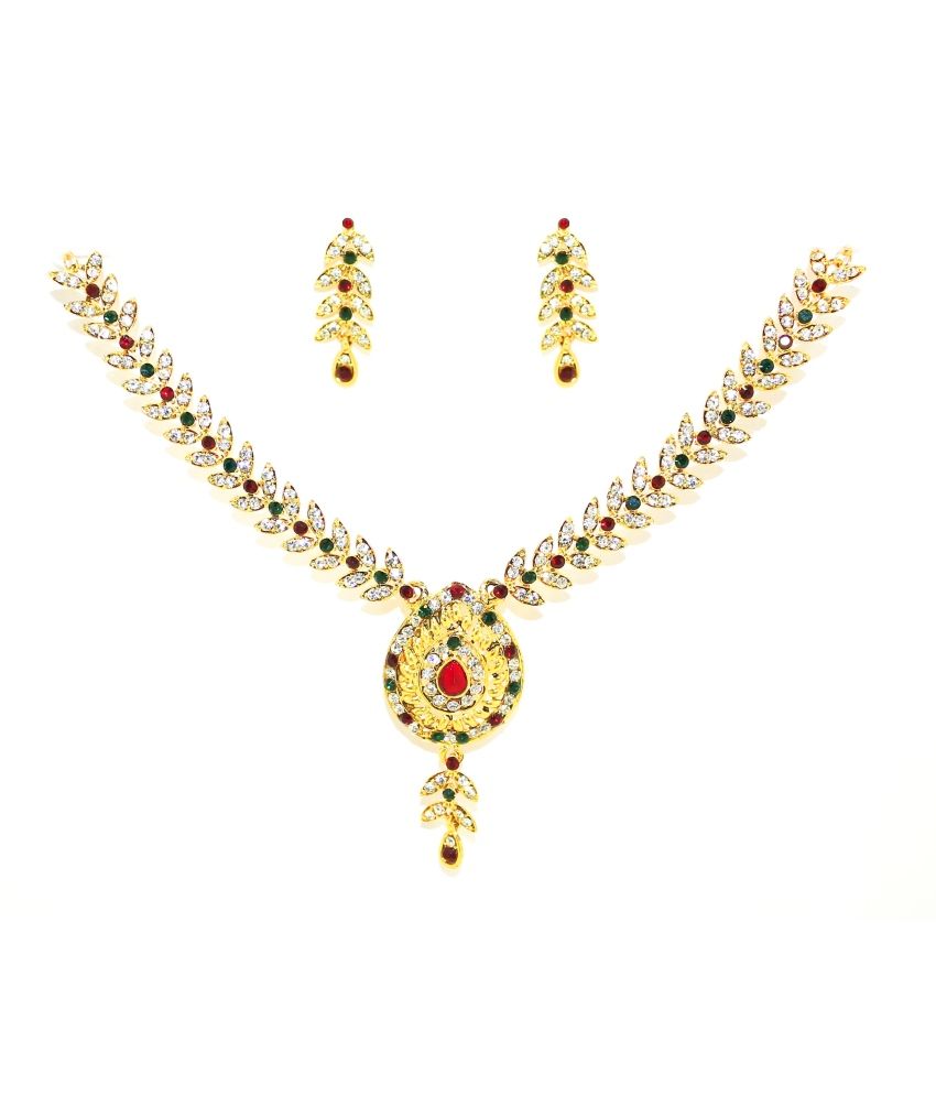 Zaveri Pearls Red Alloy Contemporary Necklace Set Buy Zaveri Pearls