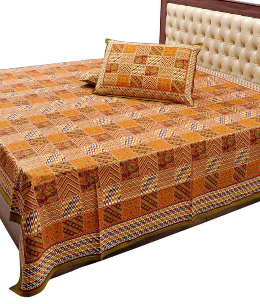 Jaipur Raga Gold Print Double Bed Sheet N Pillow Covers - Buy Jaipur ...