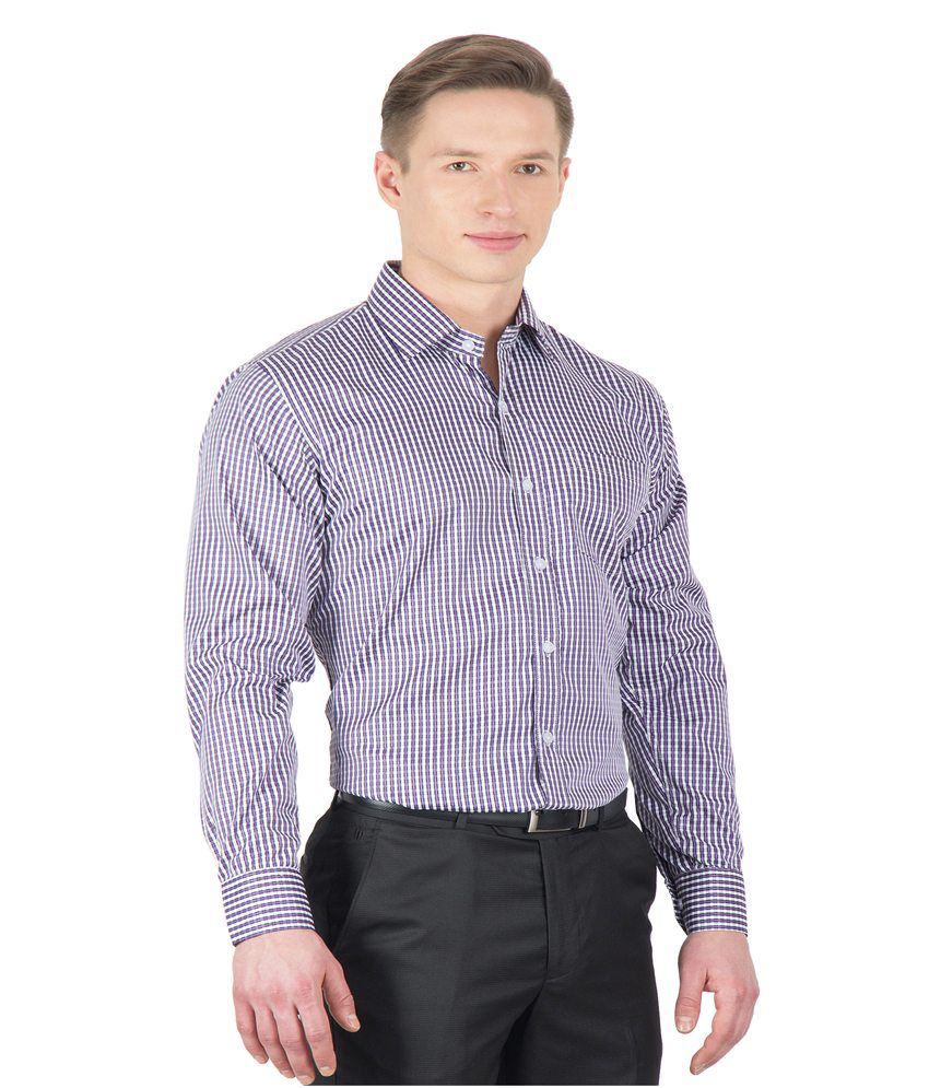 Arihant Purple Cotton Blend Checks Regular Fit Formal Shirt - Buy ...