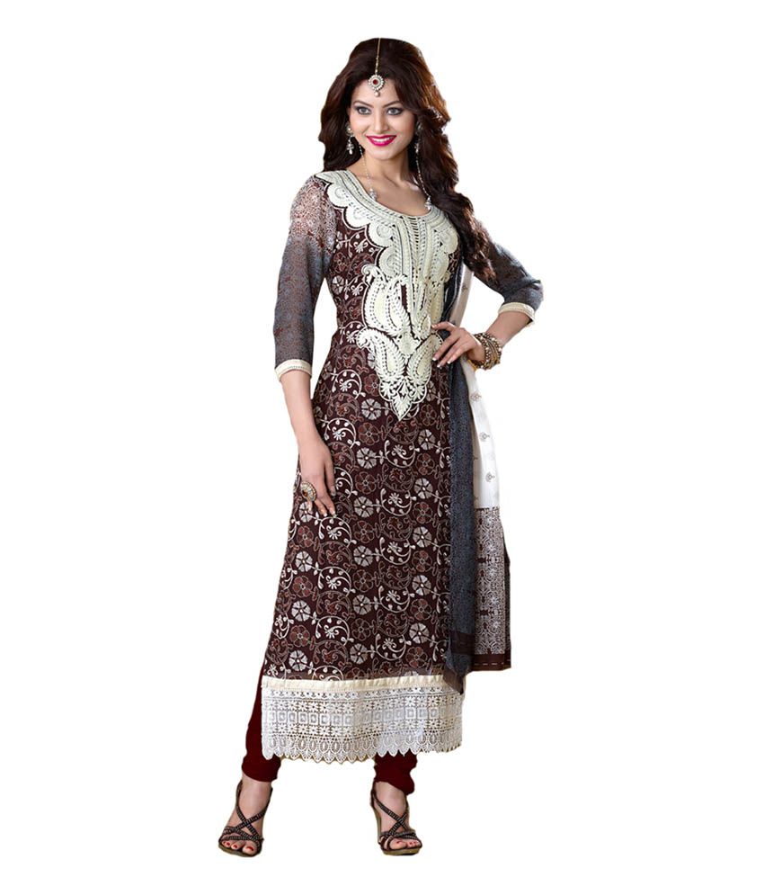 VH Fashion Brown and Grey Georgette Anarkali Semi-Stitched Suit - Buy ...