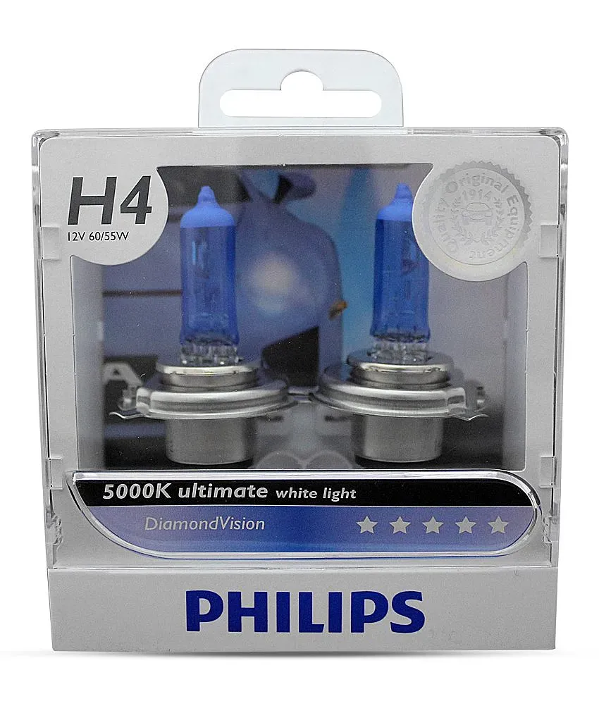 Philips H4 Diamond Vision 5000K White Halogen Bulbs