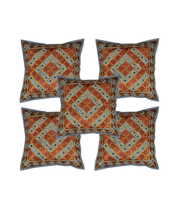 Rajrang Cotton Embroidered Gujarati Mirror Work Cushion Covers (16 X