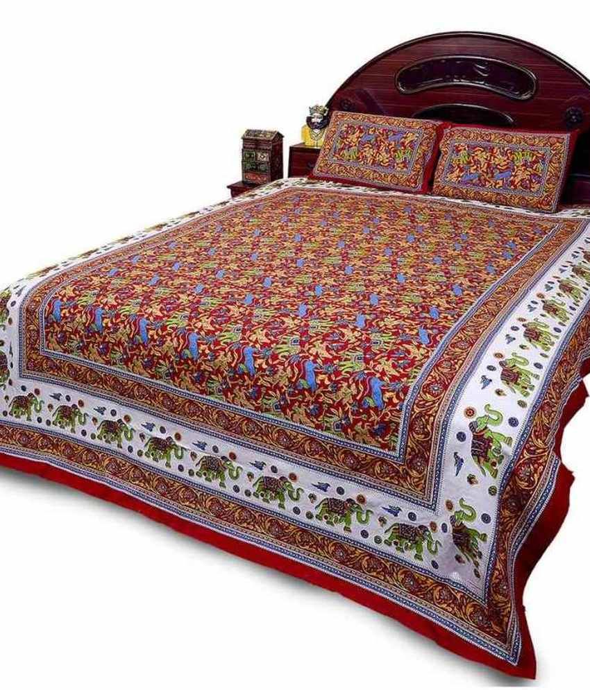 Sunshine Rajasthan Jaipuri Elephant Print Red Double Bed Sheet Set