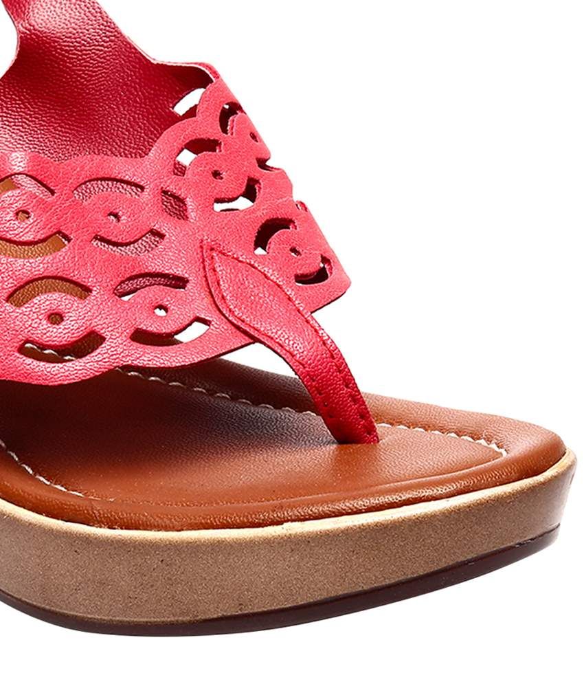 ladies red heeled sandals