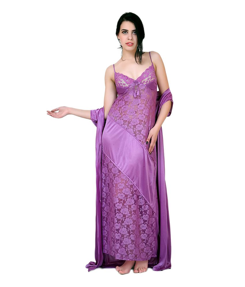Buy Farry Purple Net Nighty And Night Gowns Pack Of 2 Online At Best Prices In India Snapdeal 4293