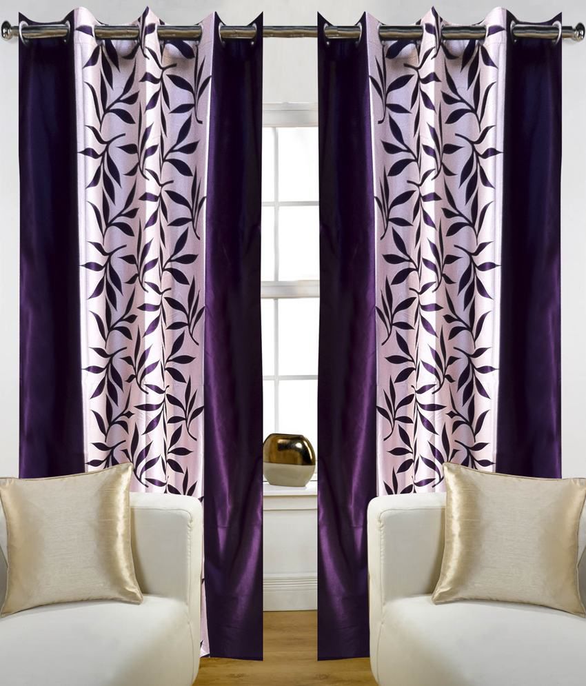     			Home Candy Set of 2 Long Door Eyelet Curtains Floral Purple