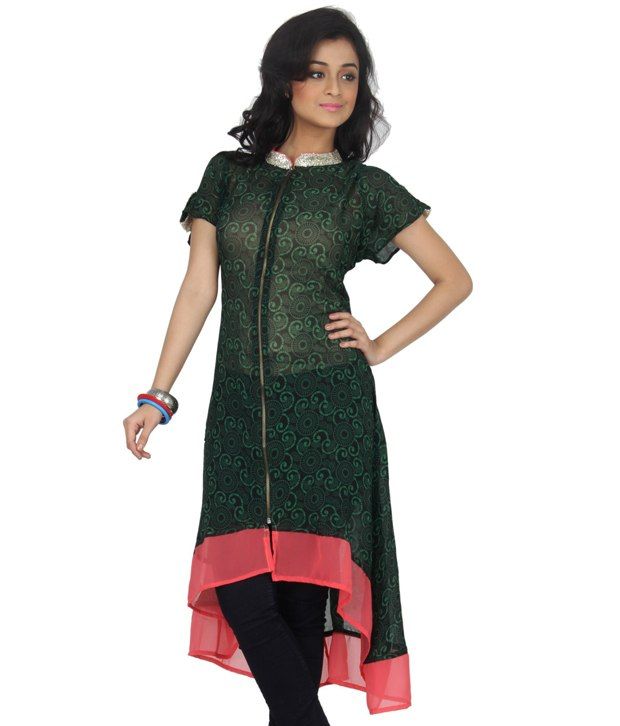 Rupak Green Cotton Jamdani Chinese Collar Designer Kurti Buy Rupak Green Cotton Jamdani