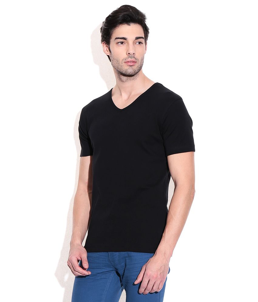Bossini Black Cotton V-neck T-shirt - Buy Bossini Black Cotton V-neck T ...