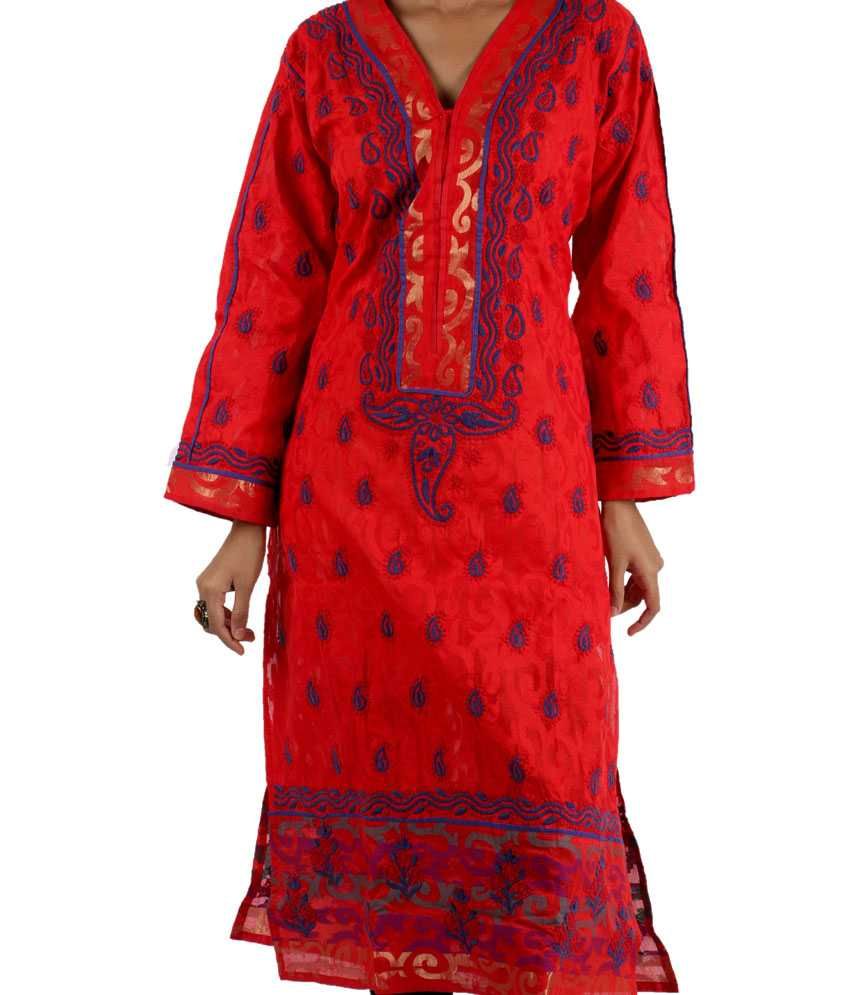 red chikan kurta