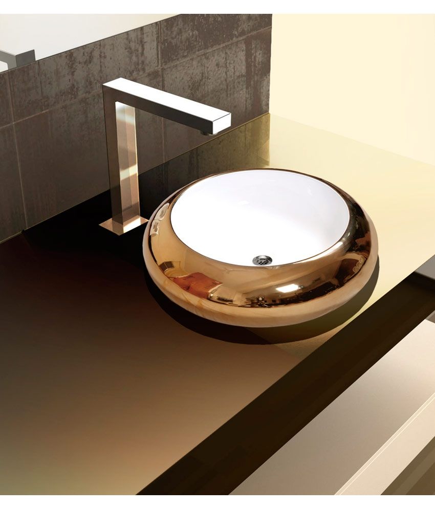 Buy Mozio Gold Ceramic Art Wash Basin Online at Low Price ...