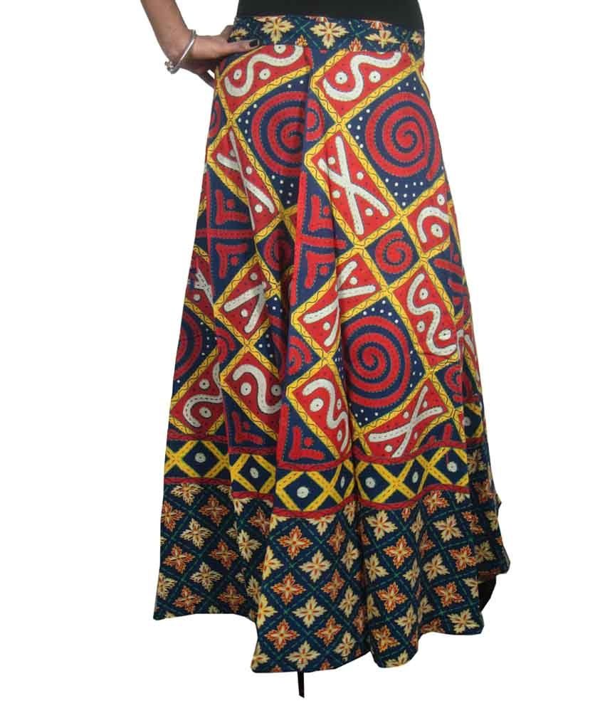 Buy India Trendz Jaipuri Printed Cotton Long Wrap Skirt -blue Online at ...