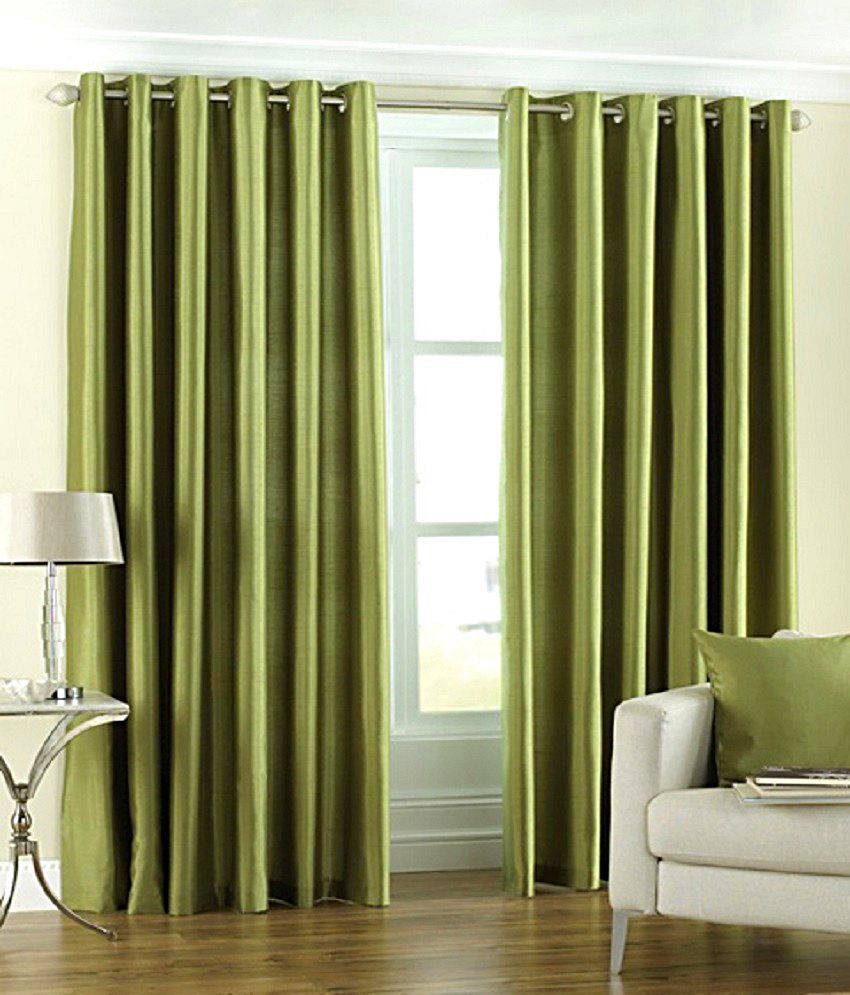     			Homefab India Plain Semi-Transparent Eyelet Window Curtain 5ft (Pack of 2) - Green