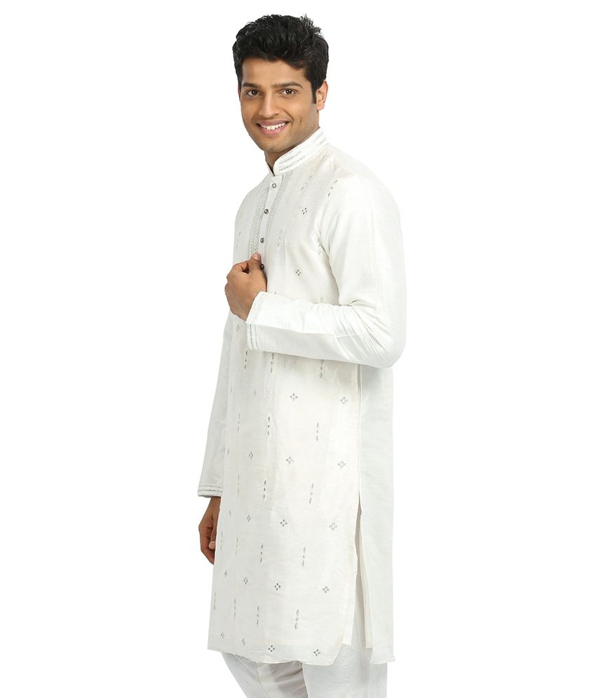 Runako White Embroidery Kurta Pajama - Buy Runako White Embroidery