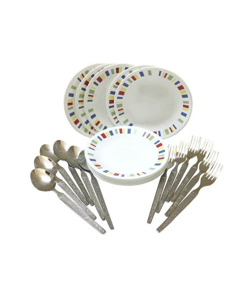Corelle Memphos Quarter Plate & Kishco Dinner Spoon, Fork Set Of 6