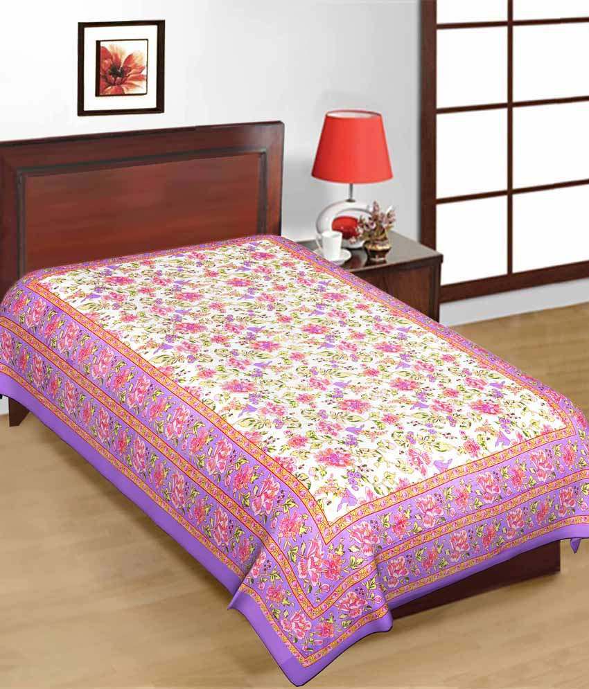 Shop Rajasthan Jaipuri Print Multicolour Cotton Single Bed Sheets (Set ...