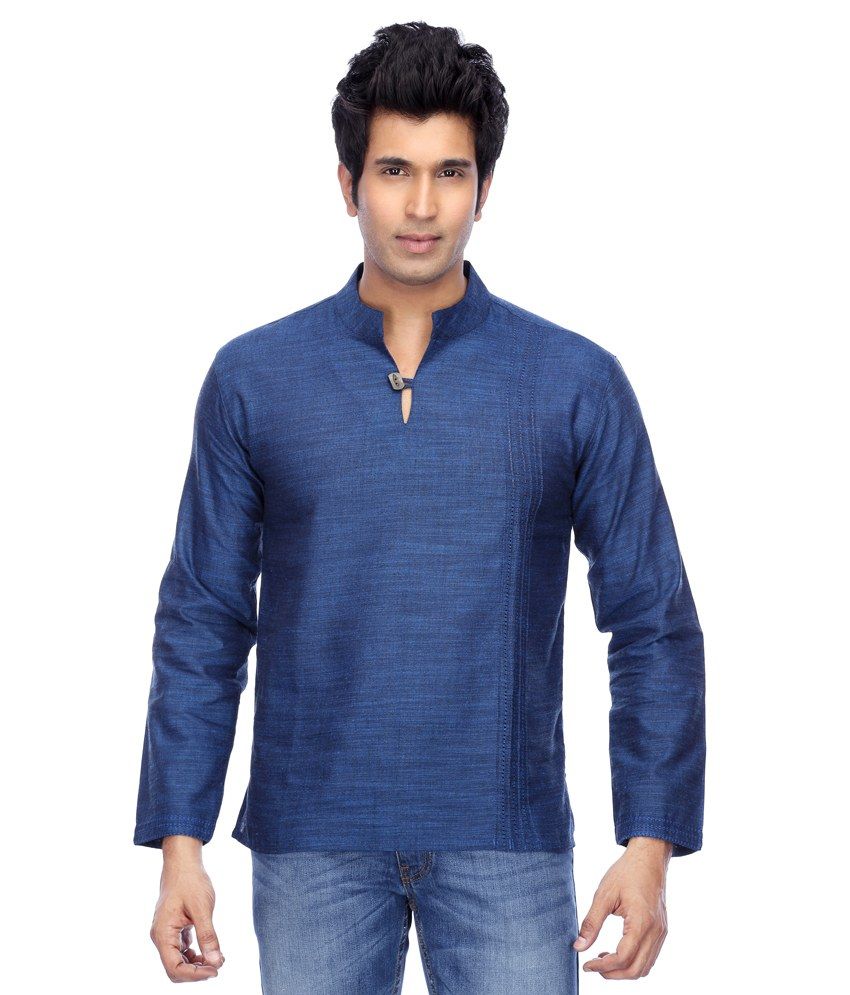 Veda Blue Cotton Short Kurtas Buy Veda Blue Cotton Short Kurtas