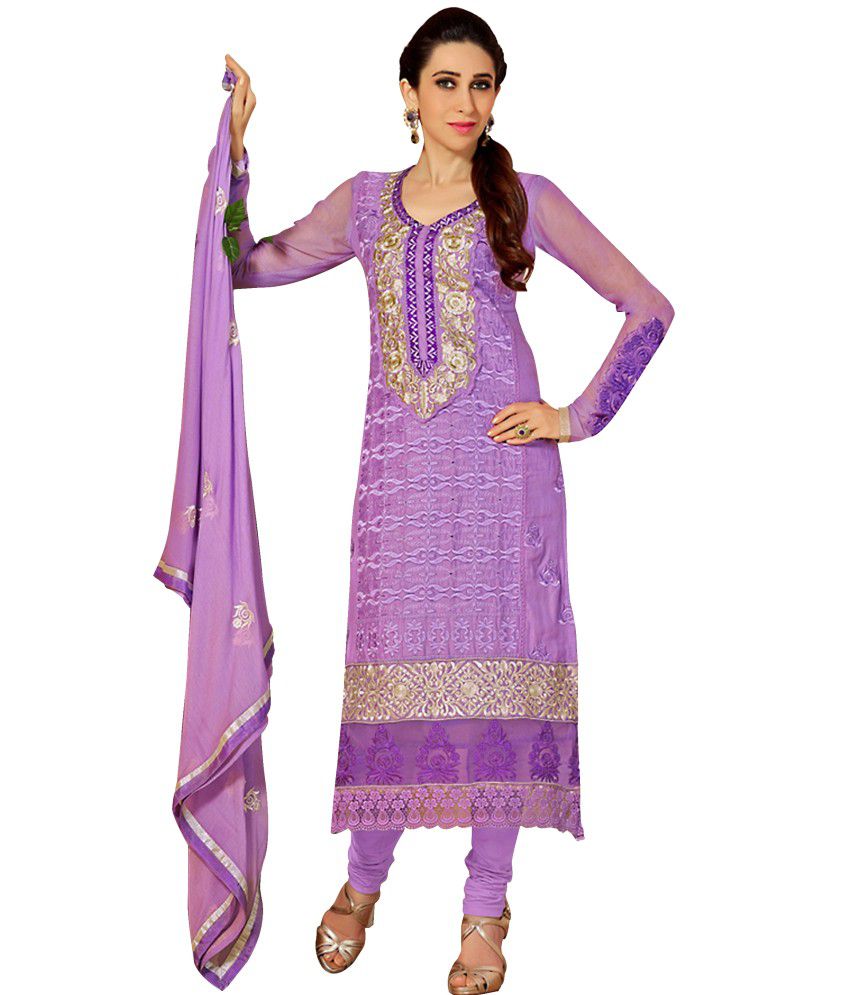 Desi Look Purple Cotton Straight Fit Semi Stitched Embroidered Salwar ...