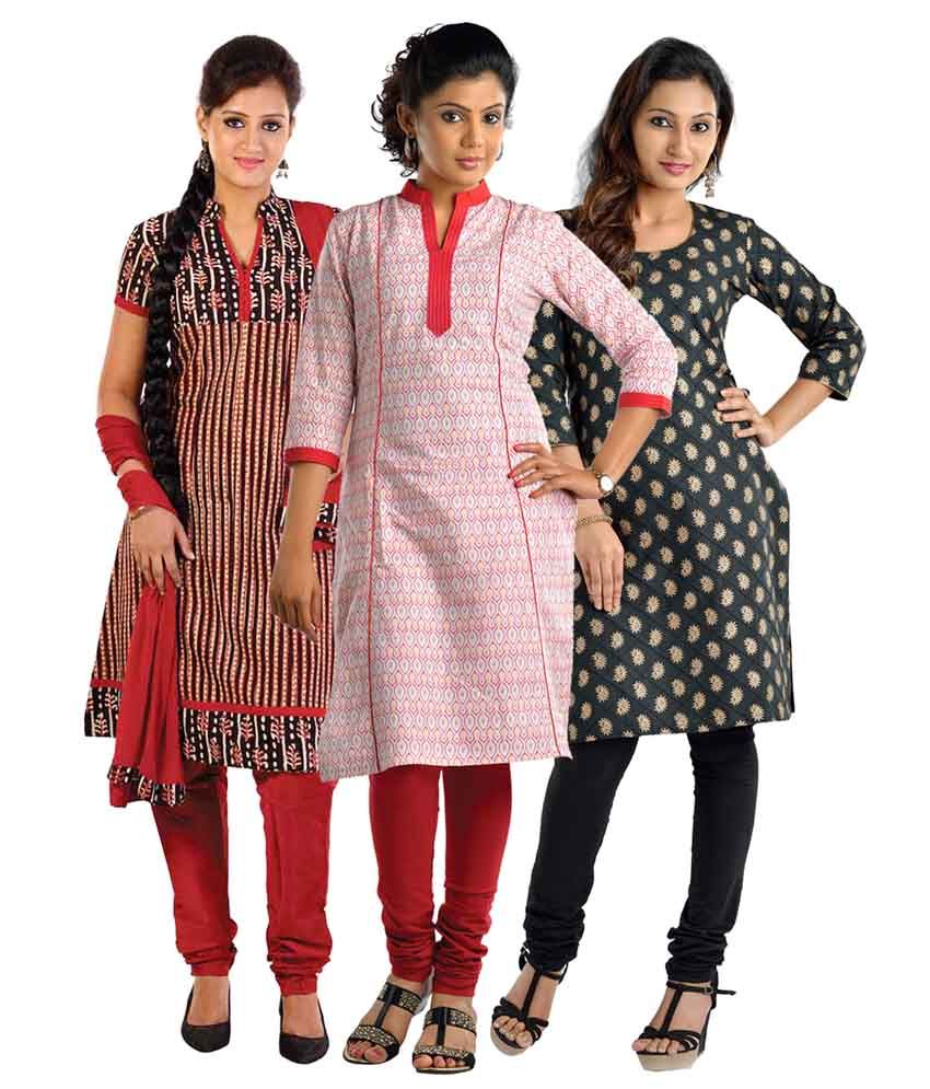 Saffron Multicolour Cotton Printed Kurti Pack Of 3 Buy Saffron