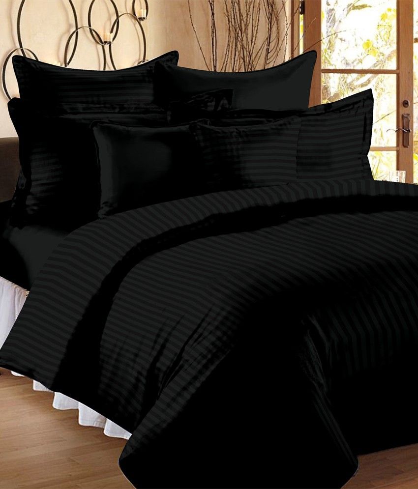 Ahmedabad Cotton Premium Satin Striped King Size Bedsheet Black Buy