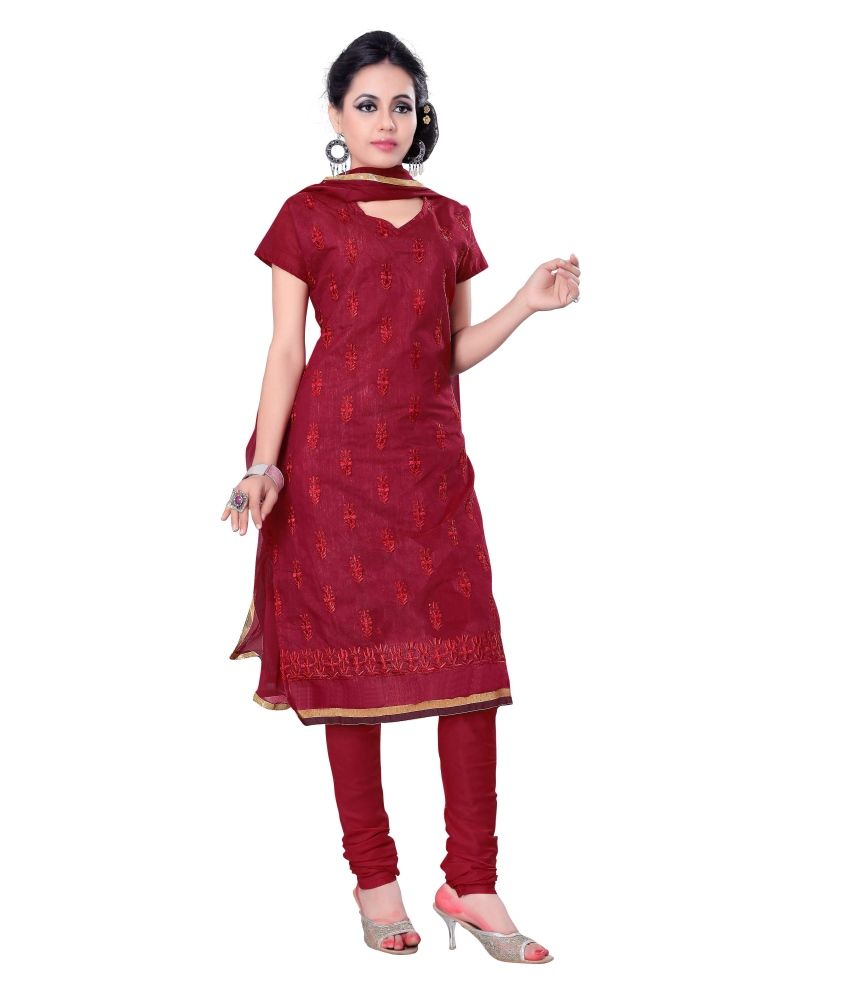 Manali Red Chanderi Unstitched Dress Material - Buy Manali Red Chanderi ...