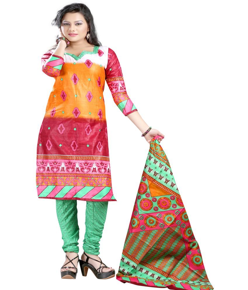 Harsh Fashions Multicoloured Cotton Silk Straight Unstitched Dress ...