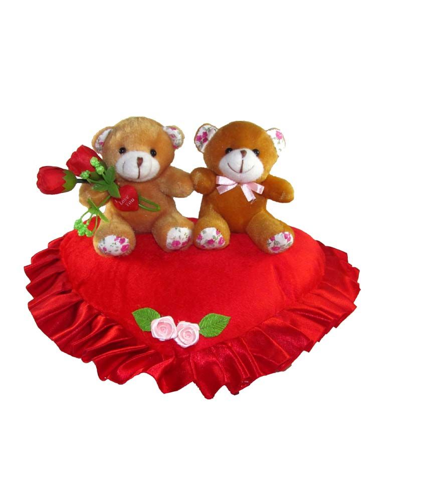     			Tickles Brown Couple Teddy On Heart Stuffed Soft Plush Toy Kids Birthday 24 cm