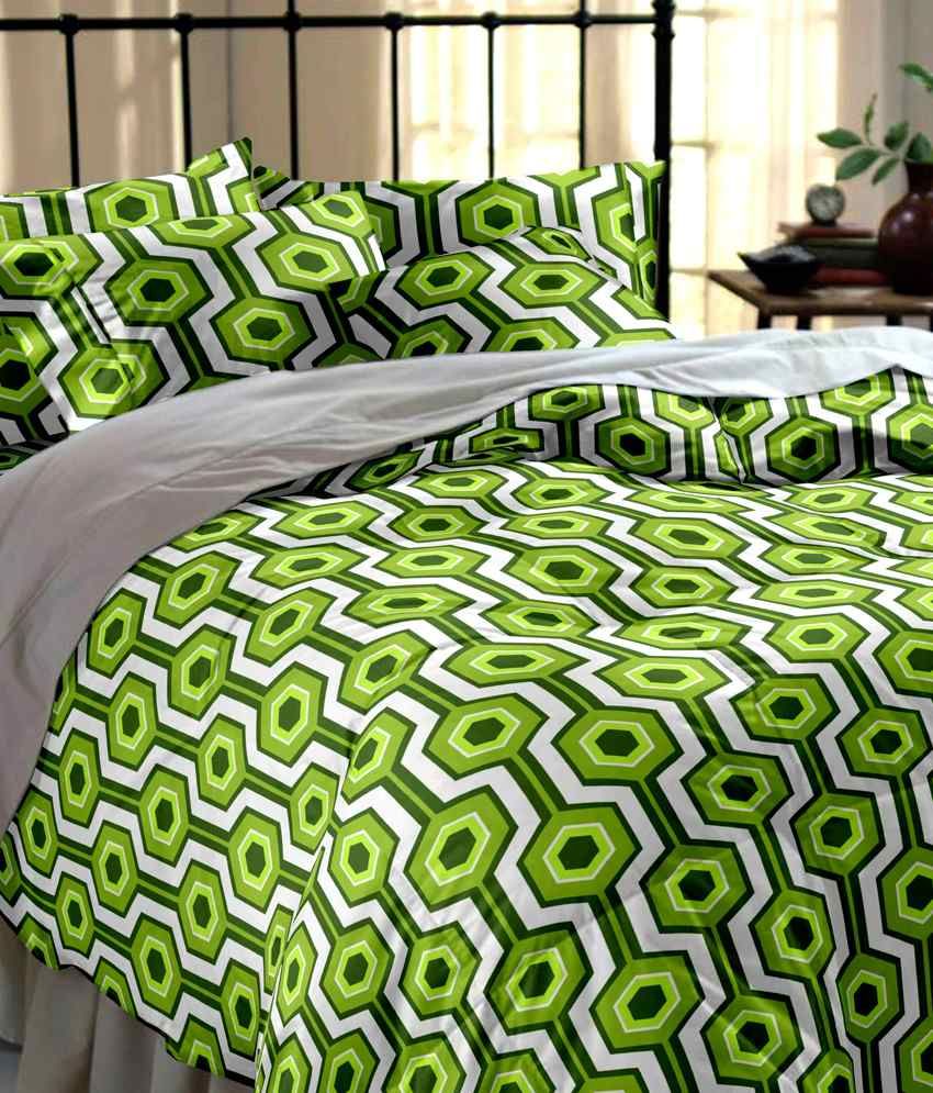Home Ecstacy Green Cotton Double Bedsheet With 2 Pillow Covers Buy