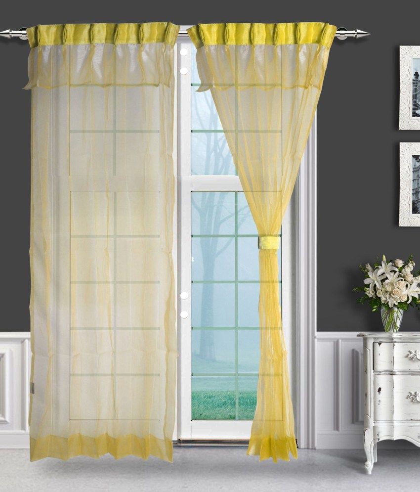 Just Linen Set of 2 Door Pleated Curtains Solid Yellow Buy Just Linen