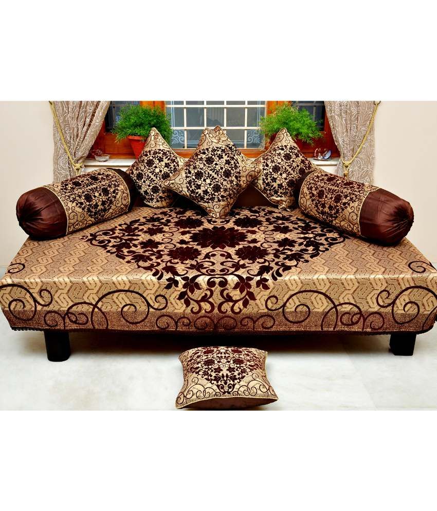 Sambhav Diwan Set (1 Single Bed Sheet, 2 Bolster Cover & 5 Cushion