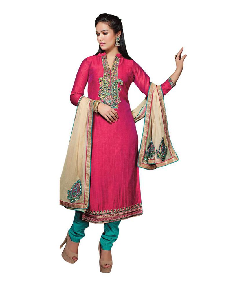 Nanda Silk Mills Red Chanderi Unstitched Dress Material - Buy Nanda ...