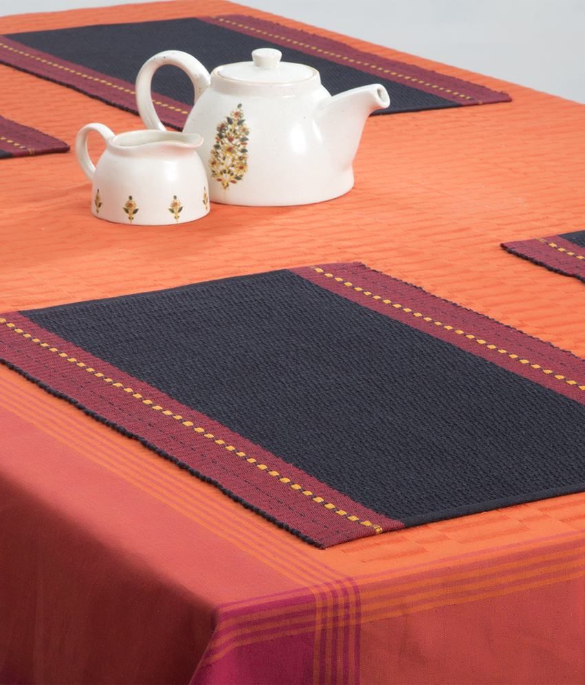 Fab India Black And Maroon Contemporary Cotton Table Mats Buy