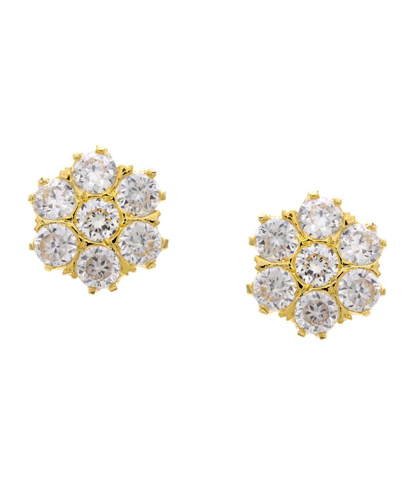 Hyderabad Jewels White & Gold Seven Stone Studded Floral Design Stud ...