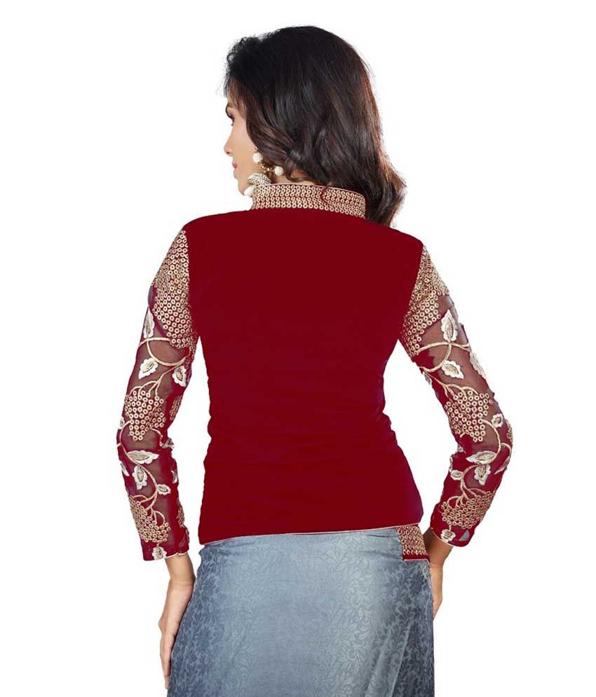 Drapme Red Velvet Jacket Designer Unstitched Blouse Buy Drapme Red