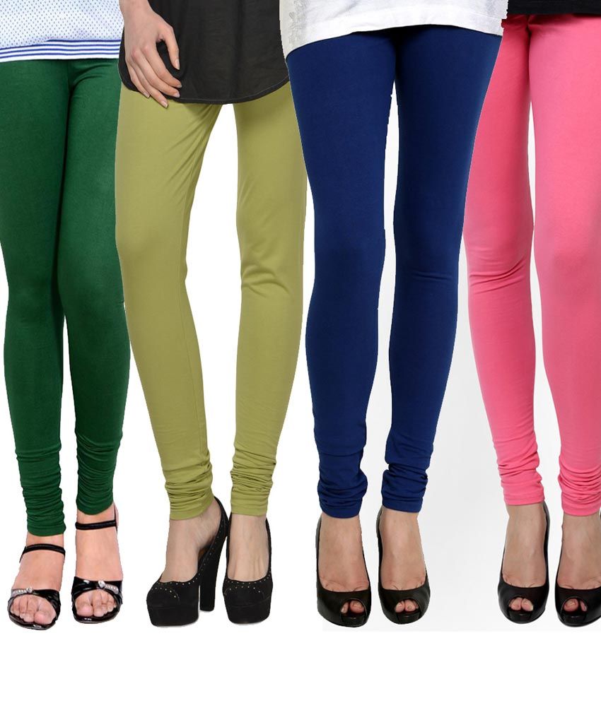 Kjaggs Multi Color Cotton Leggings Combo Pack of 4 Price in India