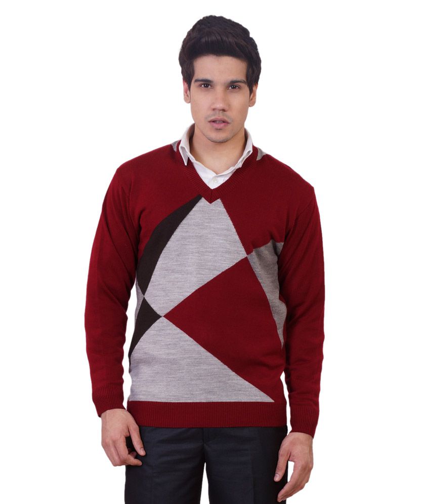 Priknit Maroon Argyle Full Sleeves Sweater - Buy Priknit Maroon Argyle ...