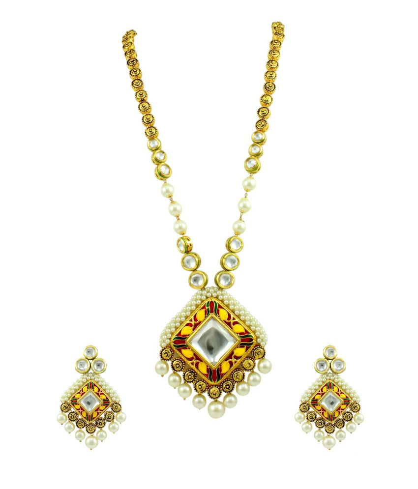 Orniza Rajasthani Enamelled Kundan Pendant Set: Buy Orniza Rajasthani ...