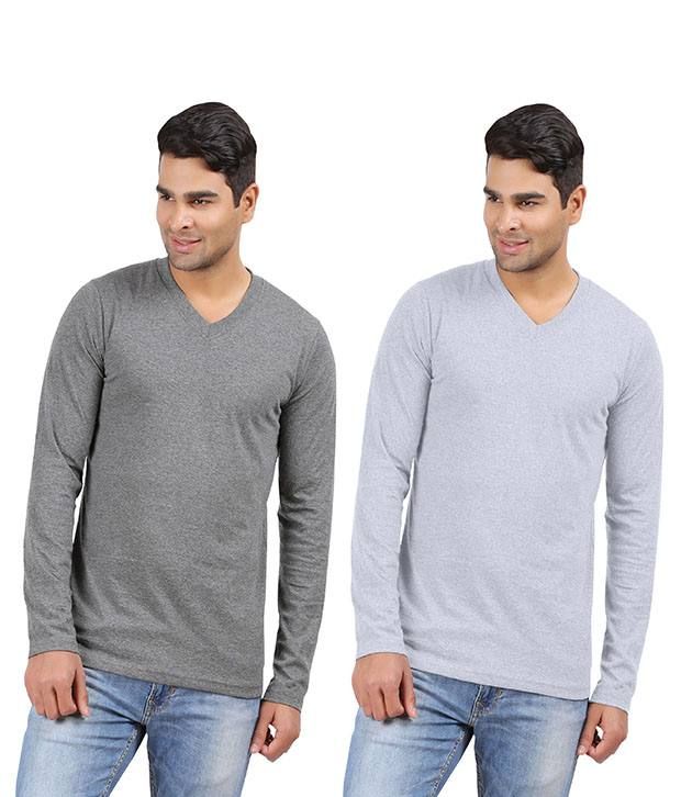 Download Hbhwear Mens V-neck Full sleeve T-shirt Pack of 2 Charcoal ...