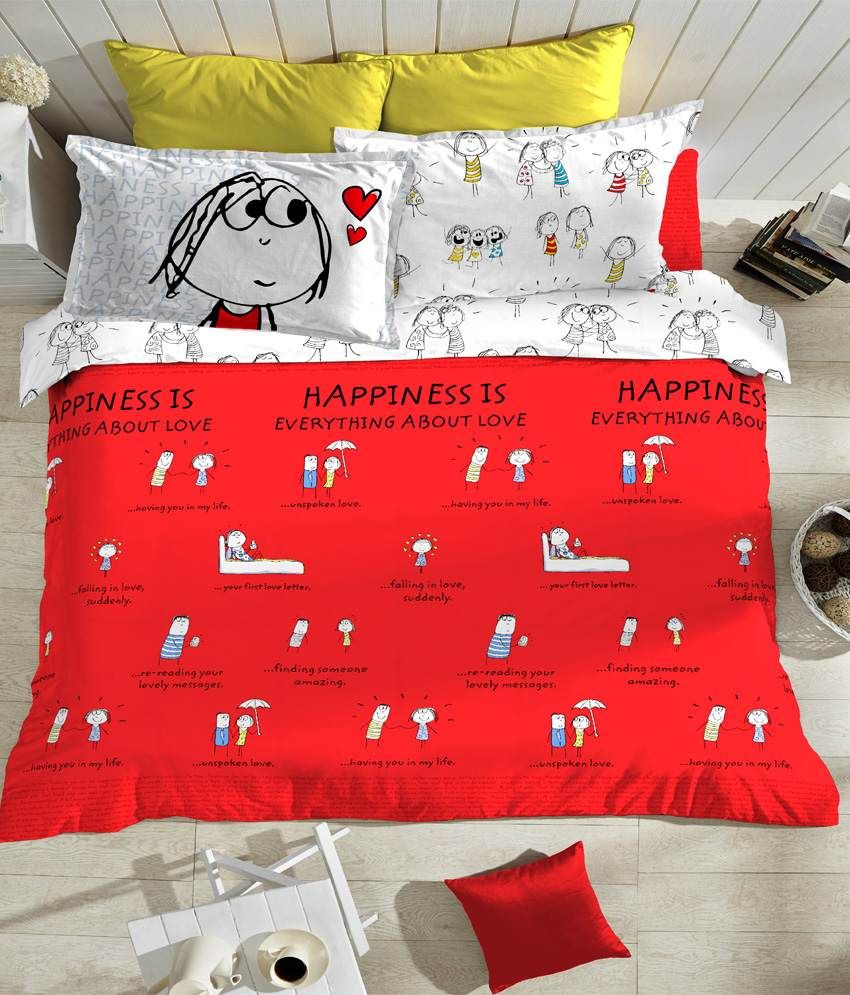 Portico New York Happiness Is King Size Bed Sheet With 2 Pillow Covers