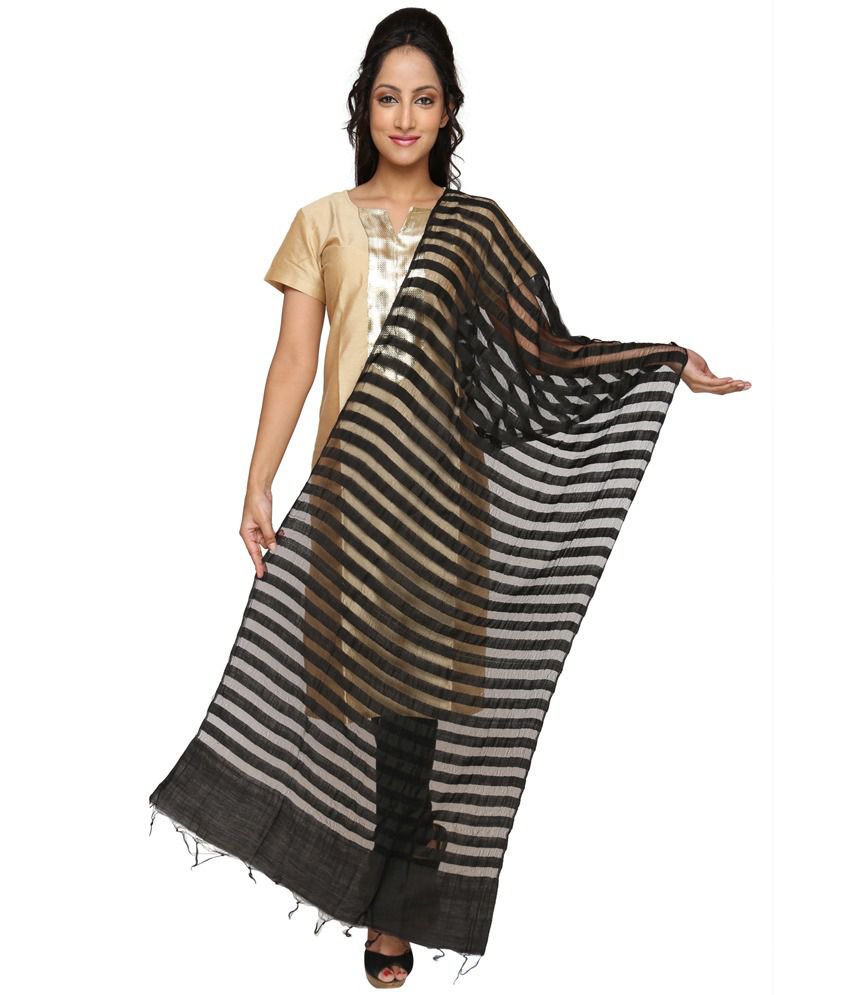 Dupatta Bazaar Black Cotton Silk Plain Dupatta For Women Price in India ...