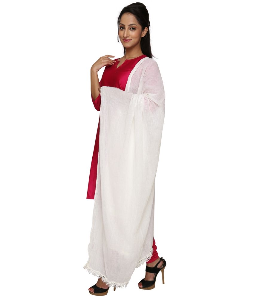 Dupatta Bazaar White Cotton Plain Dupatta For Women Price in India ...