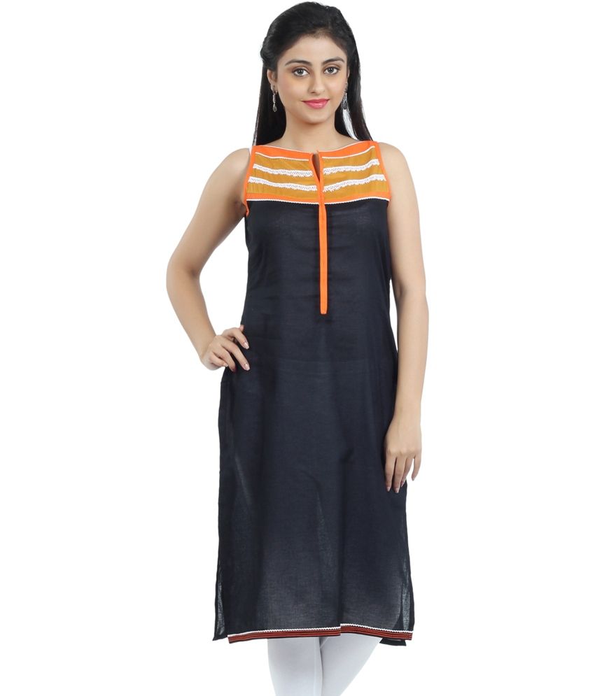 Fab Nisa Black Cotton Sleeveless 