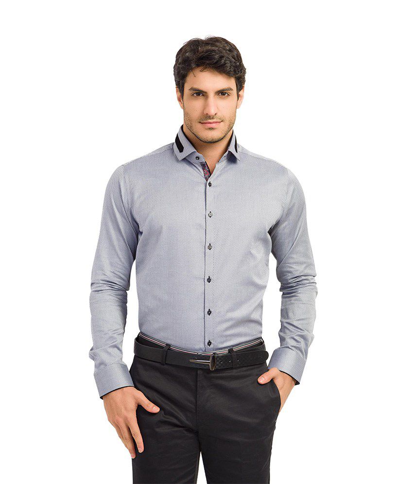 TEEMPER Mens GREY Color Full Sleeve Slim Fit Shirt with Cut away collar ...