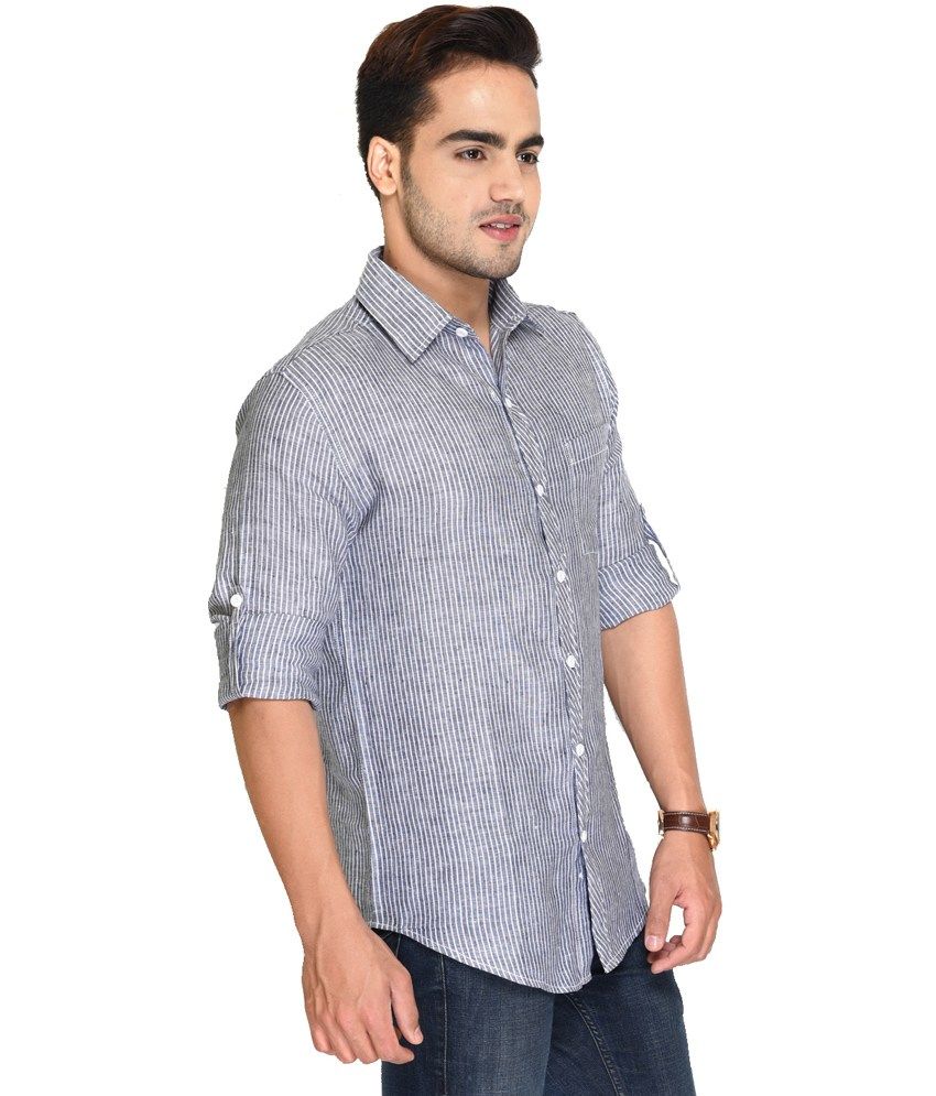 Nick & Jess Grey Striped Classic Linen Shirt - Buy Nick & Jess Grey ...