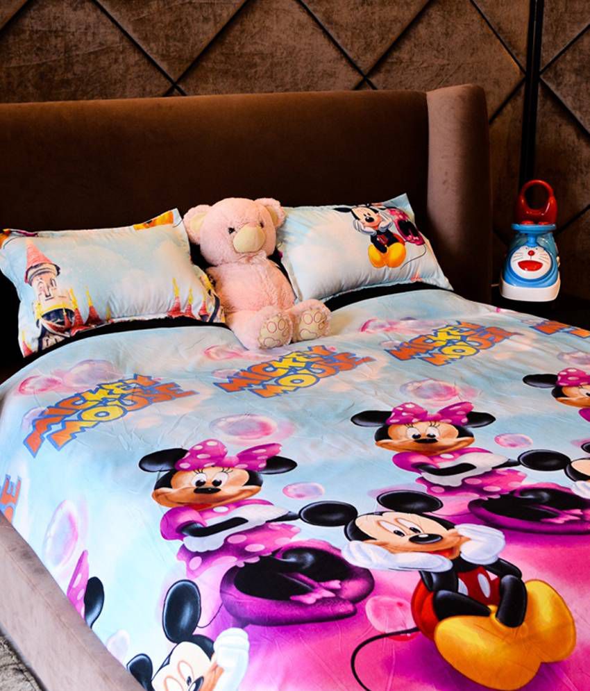     			MBShop 3D-Cartoon Printed Poly Cotton Double Bedsheet With 2 Pillow Covers