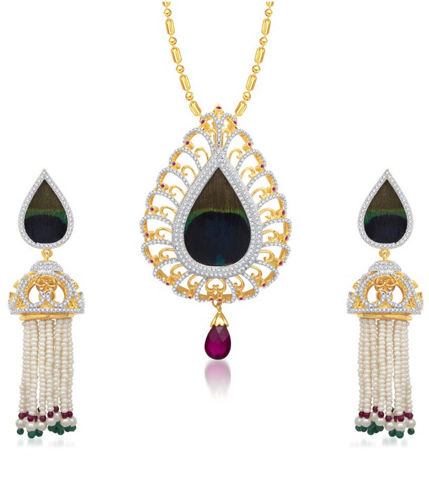 VK Jewels Mayur Gold Alloy Contemporary CZ Pendant set With Chain available at SnapDeal for Rs.5499