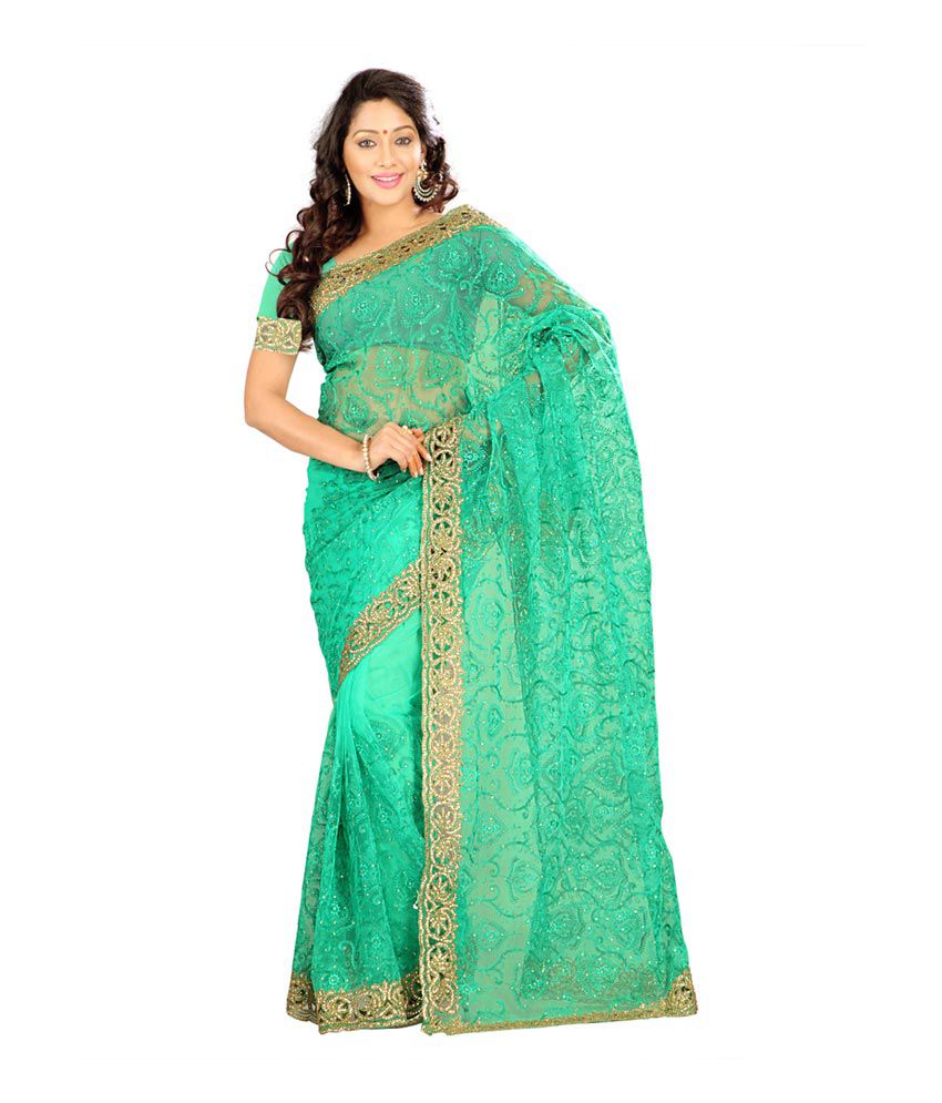 Mohan Fab Green Net Saree - Buy Mohan Fab Green Net Saree Online at Low ...