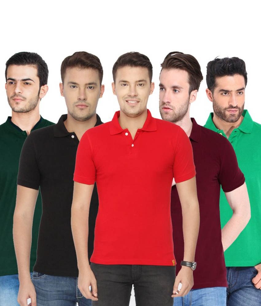     			Concepts Pack Of Black Maroon Red Green And Bottle Green Polo T Shirts Pack of 5 T-shirts