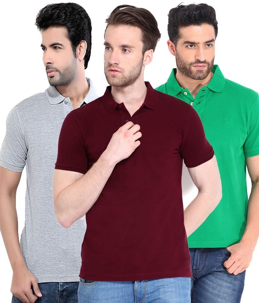     			Concepts Pack Of Green, Maroon,gray Polo T-shirts Pack of 3 T-shirts